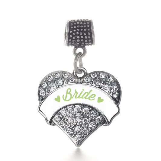 Silver Sage Green Bride Pave Heart Memory Charm