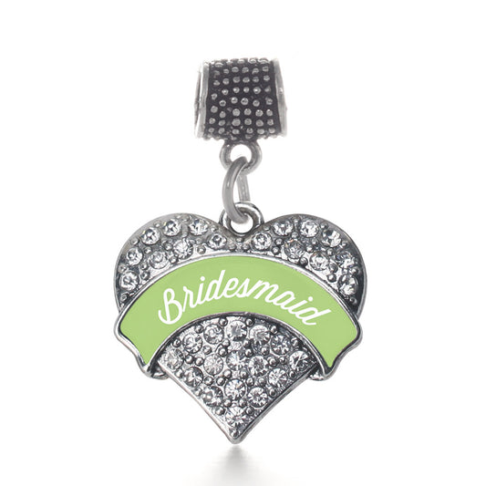 Silver Sage Green Bridesmaid Pave Heart Memory Charm