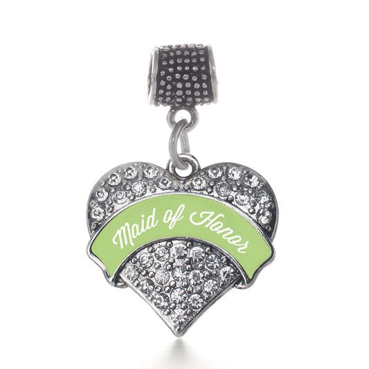 Silver Sage Green Maid of Honor Pave Heart Memory Charm