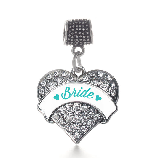 Silver Teal Bride Pave Heart Memory Charm