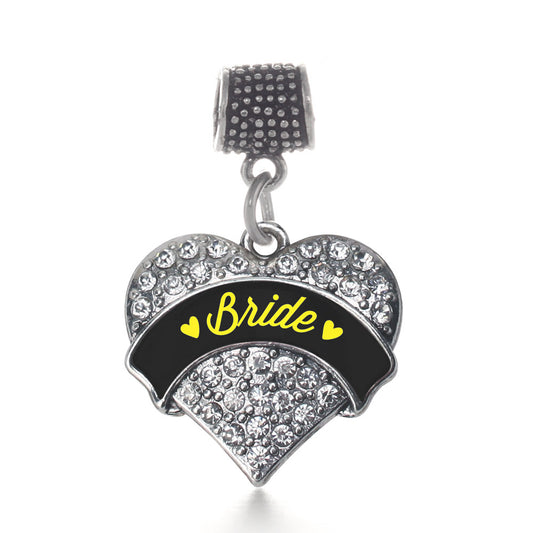Silver Yellow Bride Pave Heart Memory Charm
