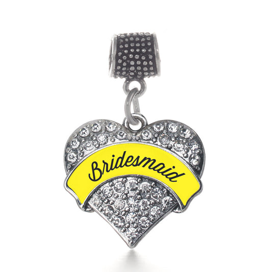 Silver Yellow Bridesmaid Pave Heart Memory Charm