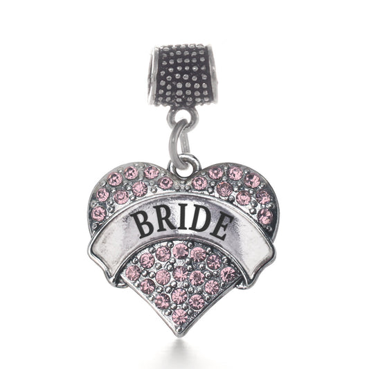 Silver Pink Bride Pink Pave Heart Memory Charm
