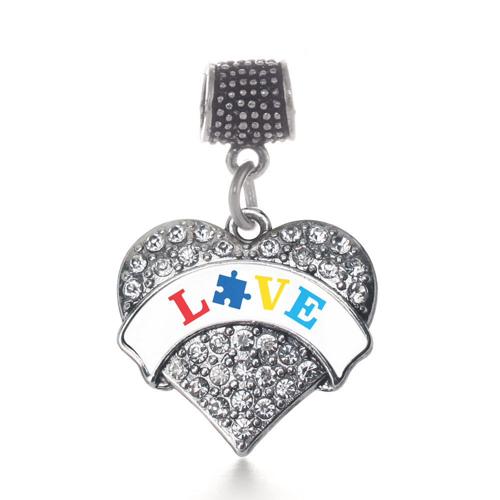Silver Autism Love Pave Heart Memory Charm