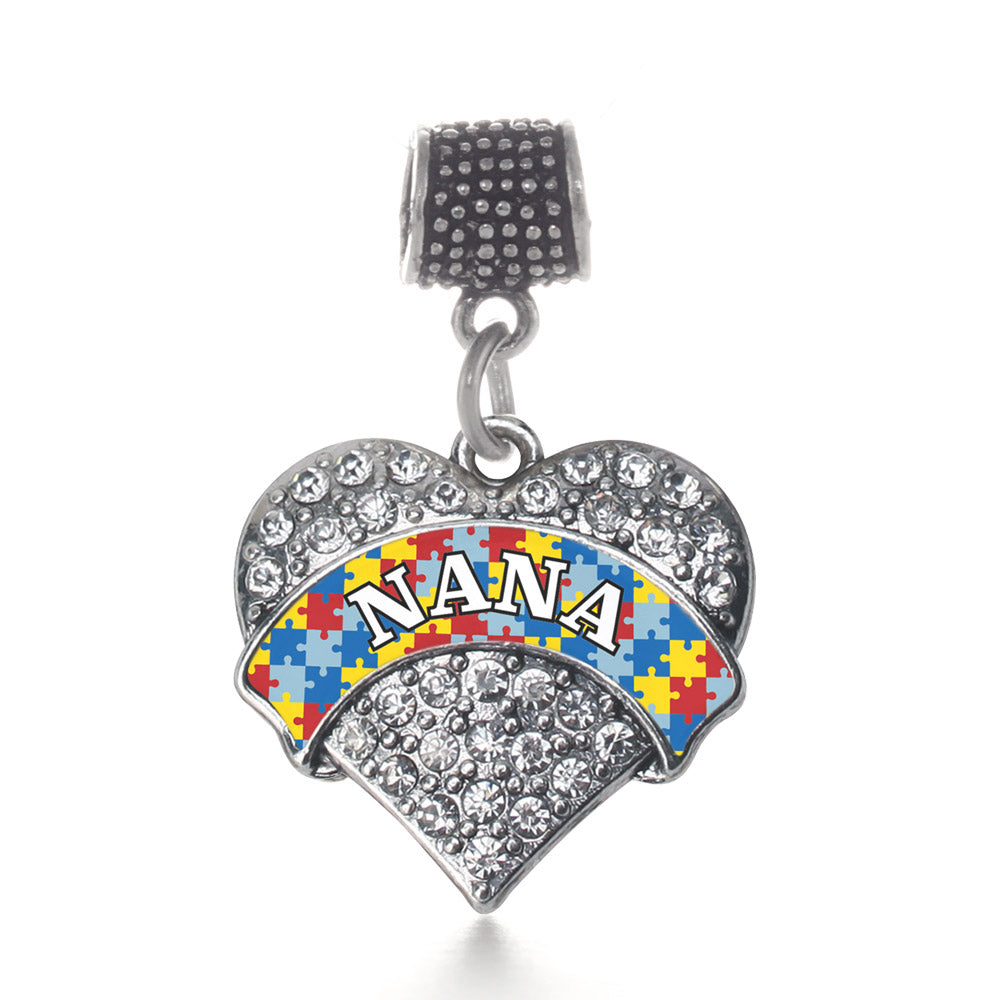 Silver Autism Nana Pave Heart Memory Charm