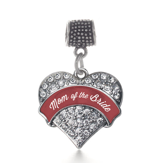 Silver Crimson Red Mom of the Bride Pave Heart Memory Charm