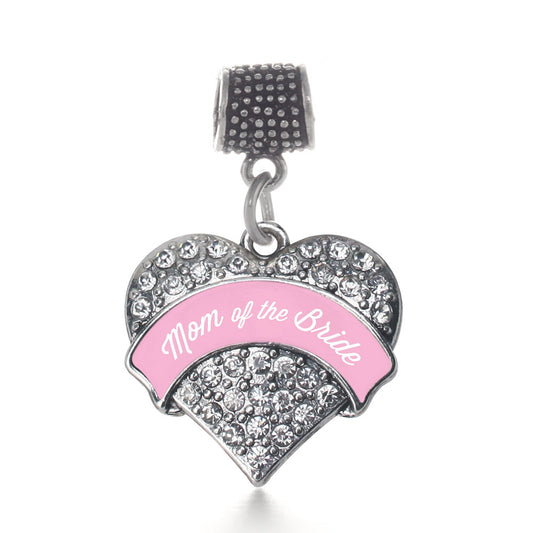 Silver Light Pink Mom of the Bride Pave Heart Memory Charm