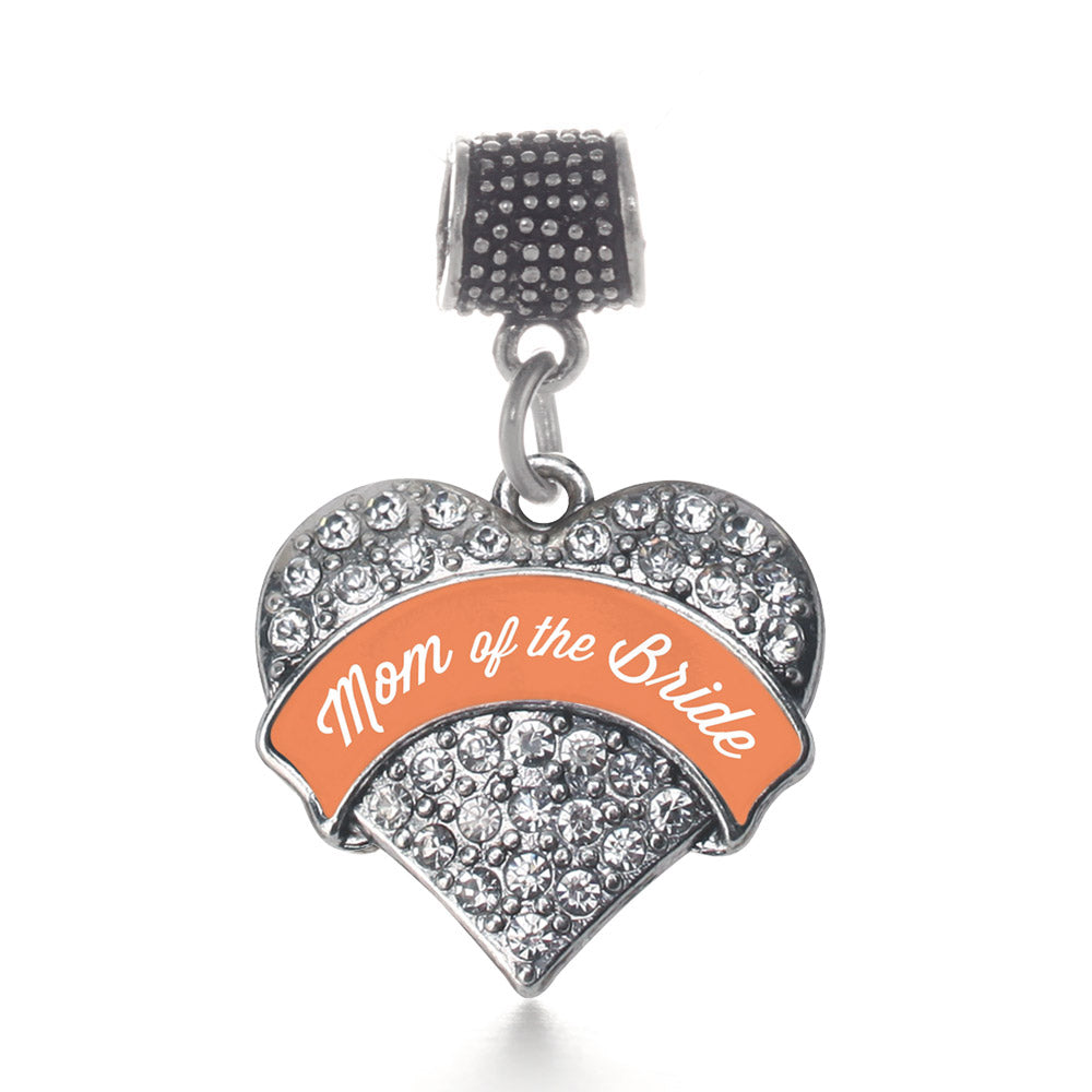 Silver Orange Mom of the Bride Pave Heart Memory Charm