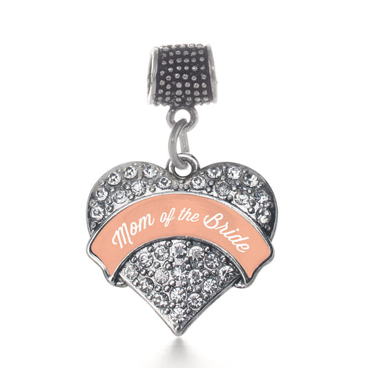 Silver Peach Mom of the Bride Pave Heart Memory Charm