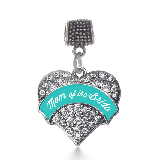 Silver Teal Mom of the Bride Pave Heart Memory Charm