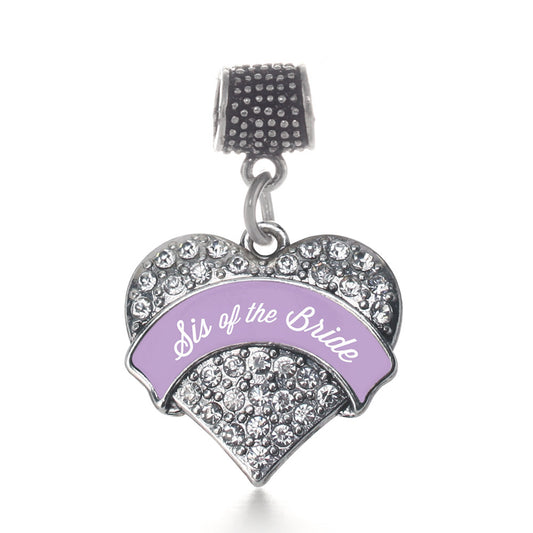 Silver Lavender Sis of the Bride Pave Heart Memory Charm