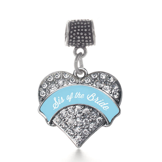 Silver Light Blue Sis of the Bride Pave Heart Memory Charm