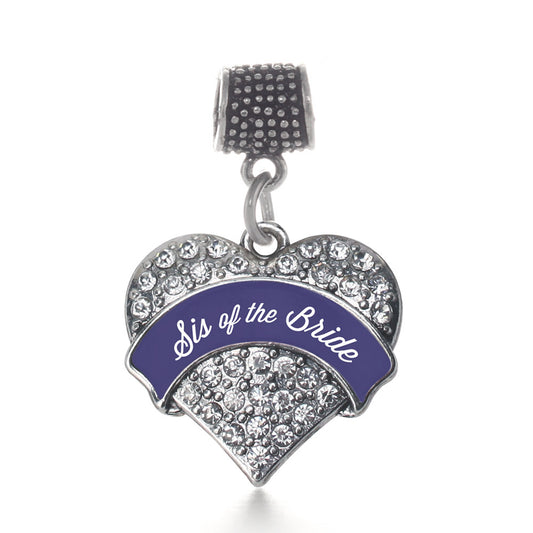 Silver Navy Blue Sis of the Bride Pave Heart Memory Charm