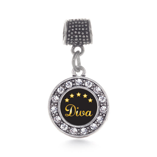 Silver Five Star Diva Circle Memory Charm
