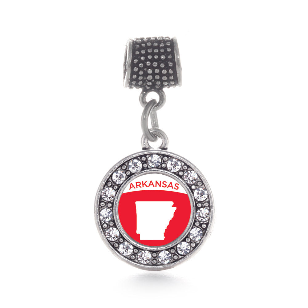 Silver Arkansas Outline Circle Memory Charm