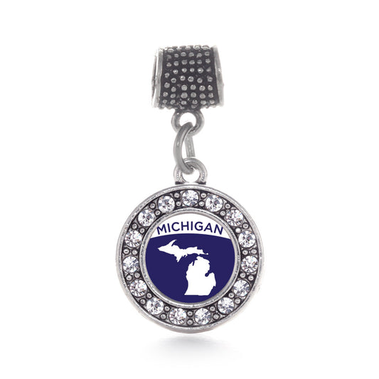 Silver Michigan Outline Circle Memory Charm