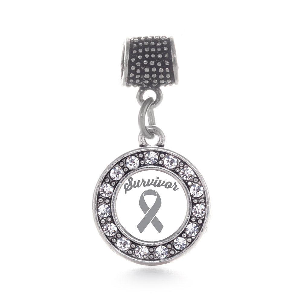 Silver Gray Ribbon Survivor Circle Memory Charm