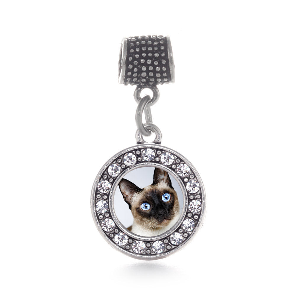 Silver Siamese Cat Circle Memory Charm