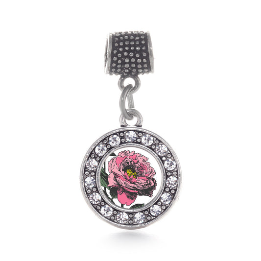 Silver Peony Flower Circle Memory Charm
