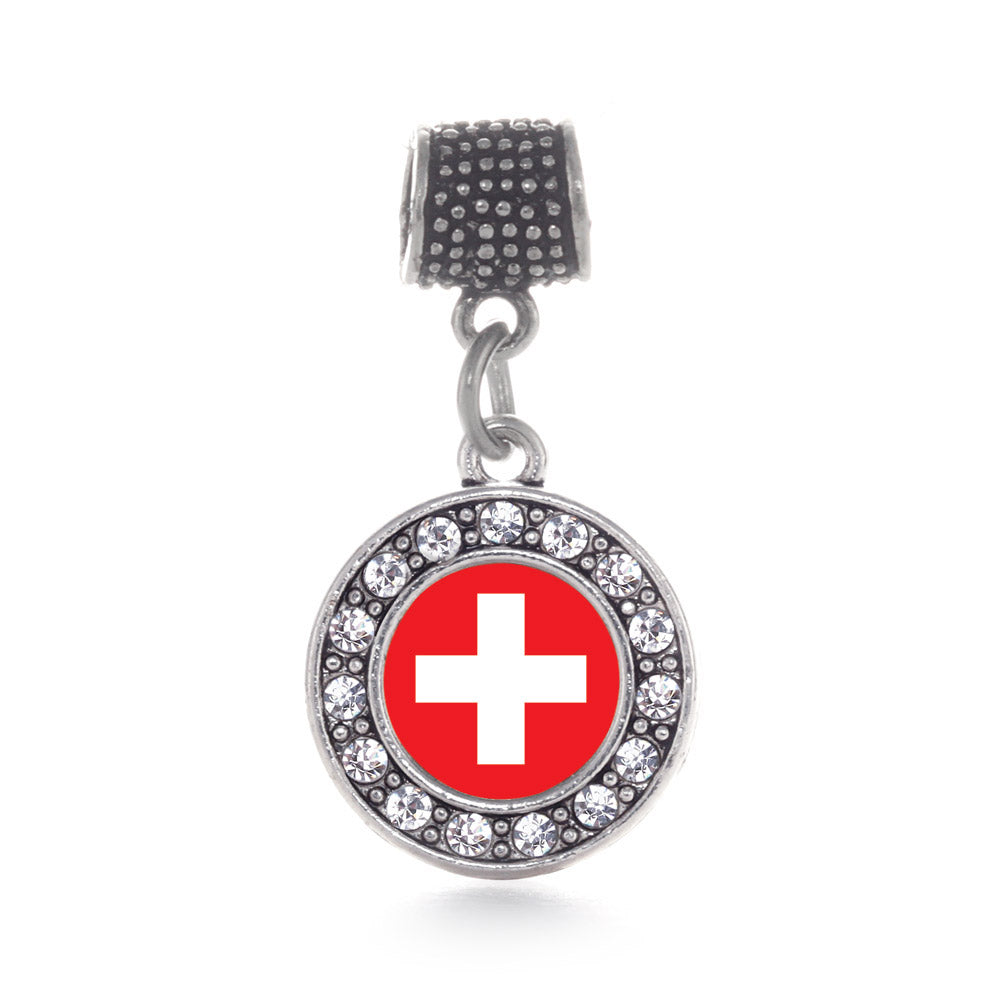 Silver Switzerland Flag Circle Memory Charm