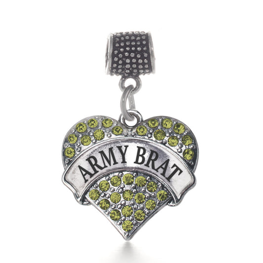 Silver Army Brat Green Pave Heart Memory Charm