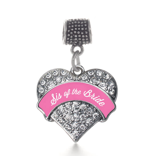 Silver Pink Sis of the Bride Pave Heart Memory Charm
