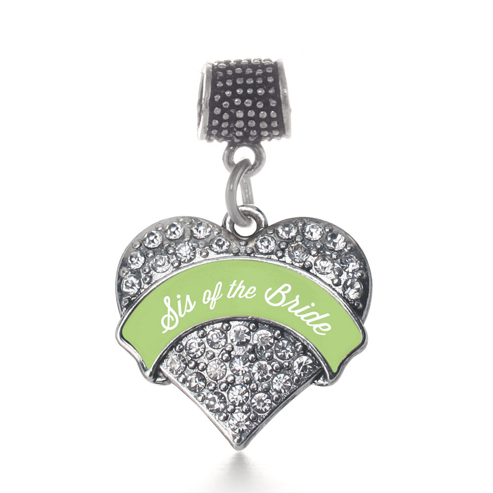 Silver Sage Green Sis of the Bride Pave Heart Memory Charm