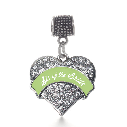 Silver Sage Green Sis of the Bride Pave Heart Memory Charm