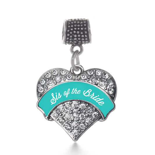 Silver Teal Sis of the Bride Pave Heart Memory Charm