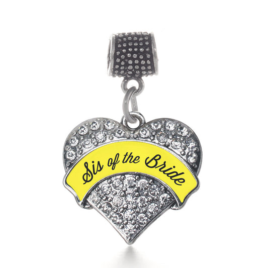 Silver Yellow Sis of the Bride Pave Heart Memory Charm