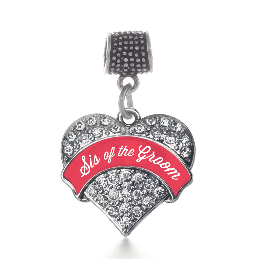 Silver Red Sis of the Groom Pave Heart Memory Charm