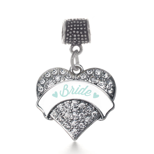 Silver Mint Bride Pave Heart Memory Charm