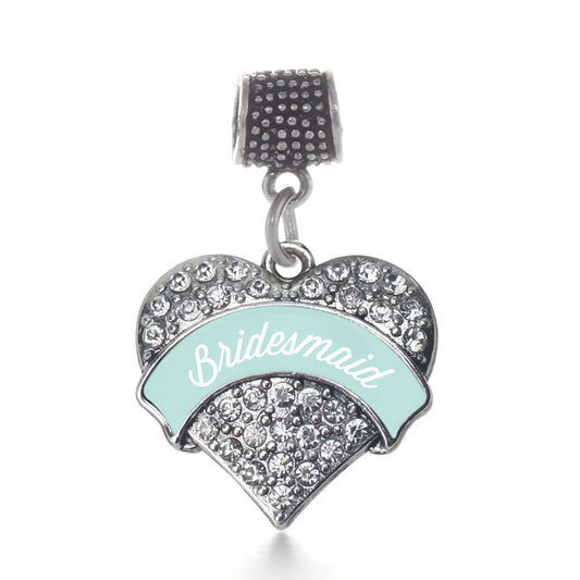Silver Mint Bridesmaid Pave Heart Memory Charm