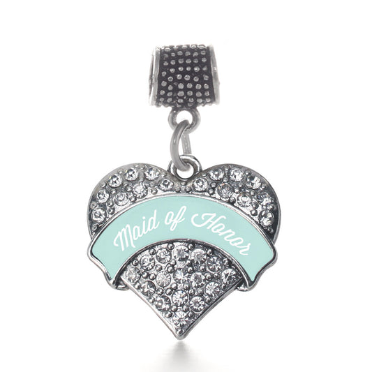 Silver Mint Maid of Honor Pave Heart Memory Charm