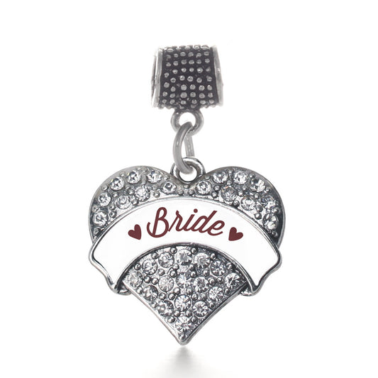 Silver Burgundy Bride Pave Heart Memory Charm