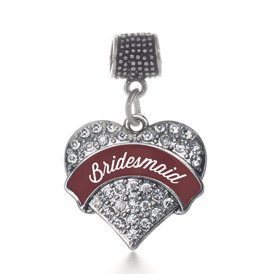 Silver Burgundy Bridesmaid Pave Heart Memory Charm
