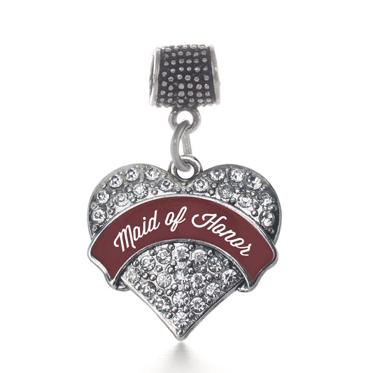 Silver Burgundy Maid of Honor Pave Heart Memory Charm