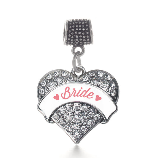 Silver Coral Bride Pave Heart Memory Charm
