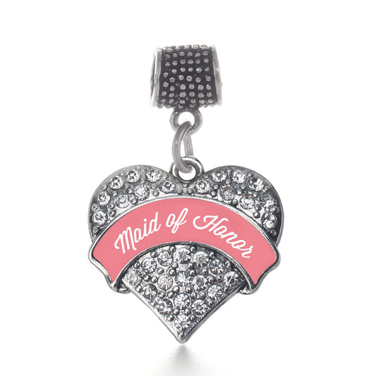 Silver Coral Maid of Honor Pave Heart Memory Charm