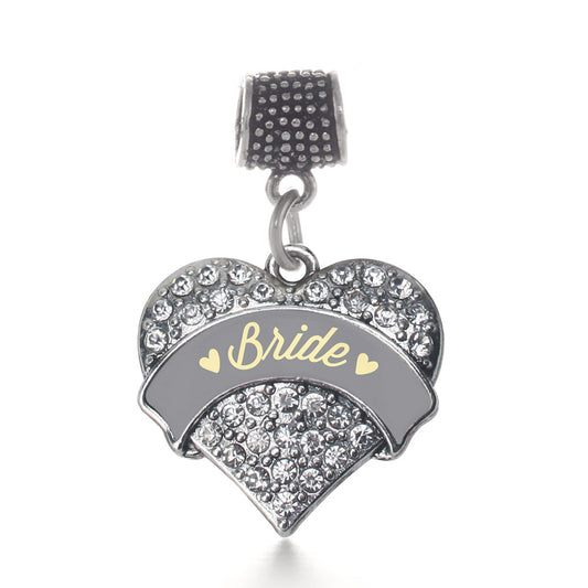 Silver Cream Bride Pave Heart Memory Charm