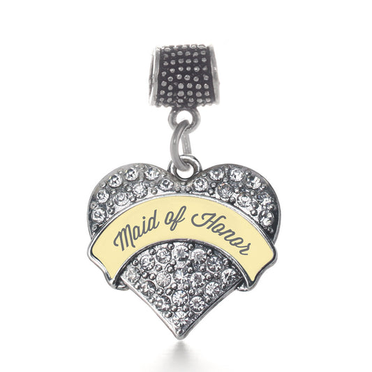 Silver Cream Maid of Honor Pave Heart Memory Charm