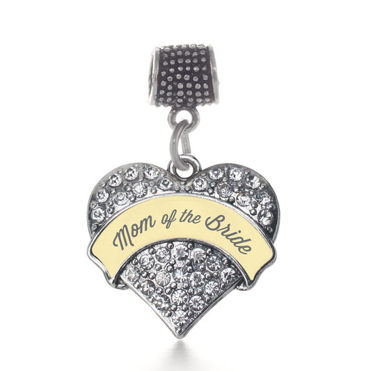 Silver Cream Mom of Bride Pave Heart Memory Charm