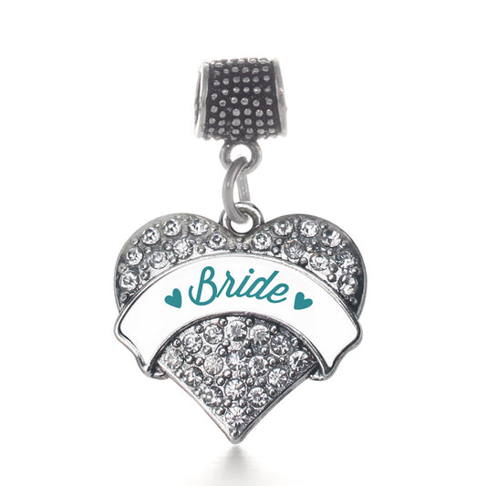 Silver Dark Teal Bride Pave Heart Memory Charm