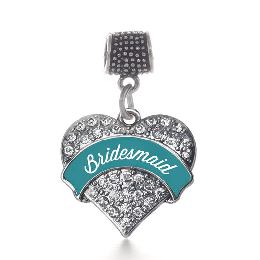 Silver Dark Teal Bridesmaid Pave Heart Memory Charm
