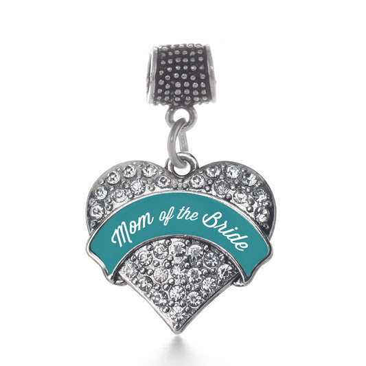 Silver Dark Teal Mom of Bride Pave Heart Memory Charm