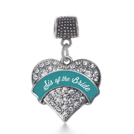 Silver Dark Teal Sis of Bride Pave Heart Memory Charm
