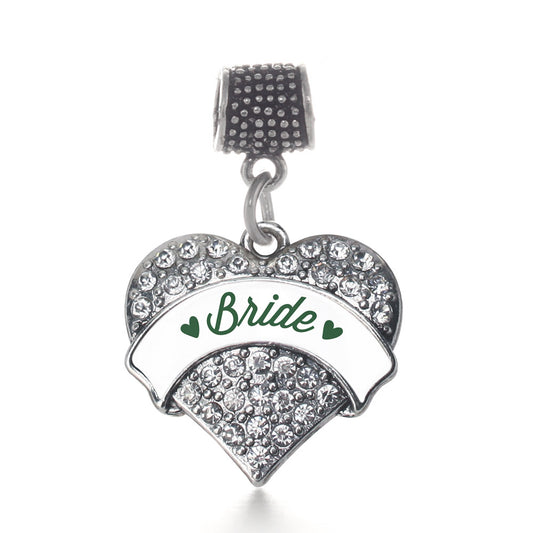 Silver Forest Green Bride Pave Heart Memory Charm