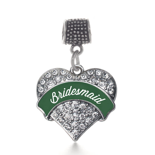Silver Forest Green Bridesmaid Pave Heart Memory Charm