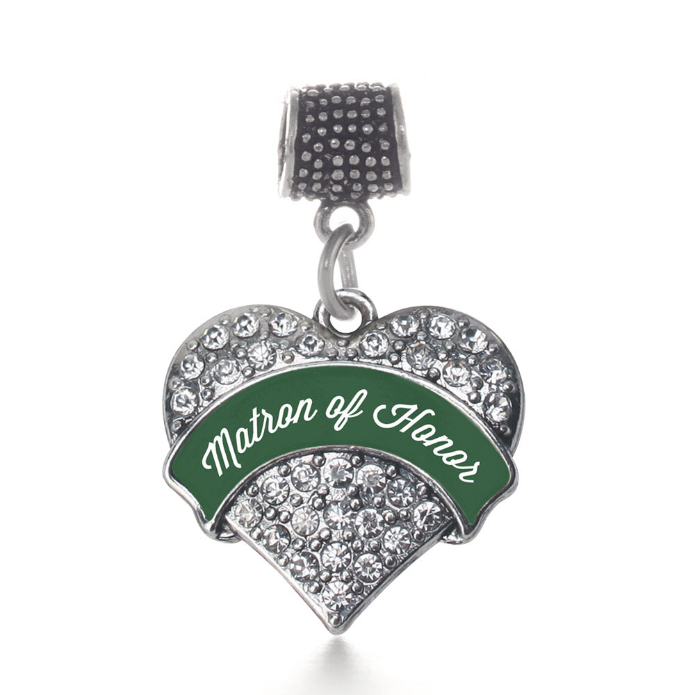 Silver Forest Green Matron of Honor Pave Heart Memory Charm