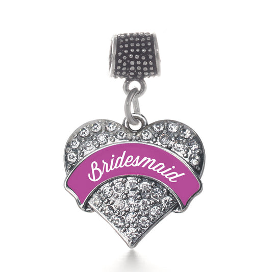 Silver Magenta Bridesmaid Pave Heart Memory Charm
